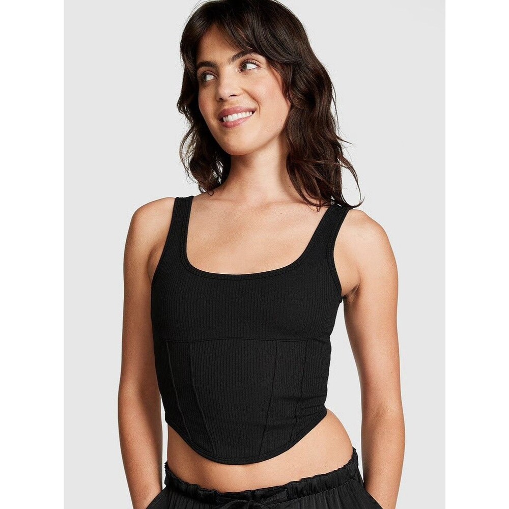 Victoria's Secret Pink Cinched Corset Top Black M-DD NWOT